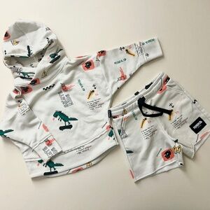 Baby Hoodie & shorts set / 12-18M / Skate Dino Print